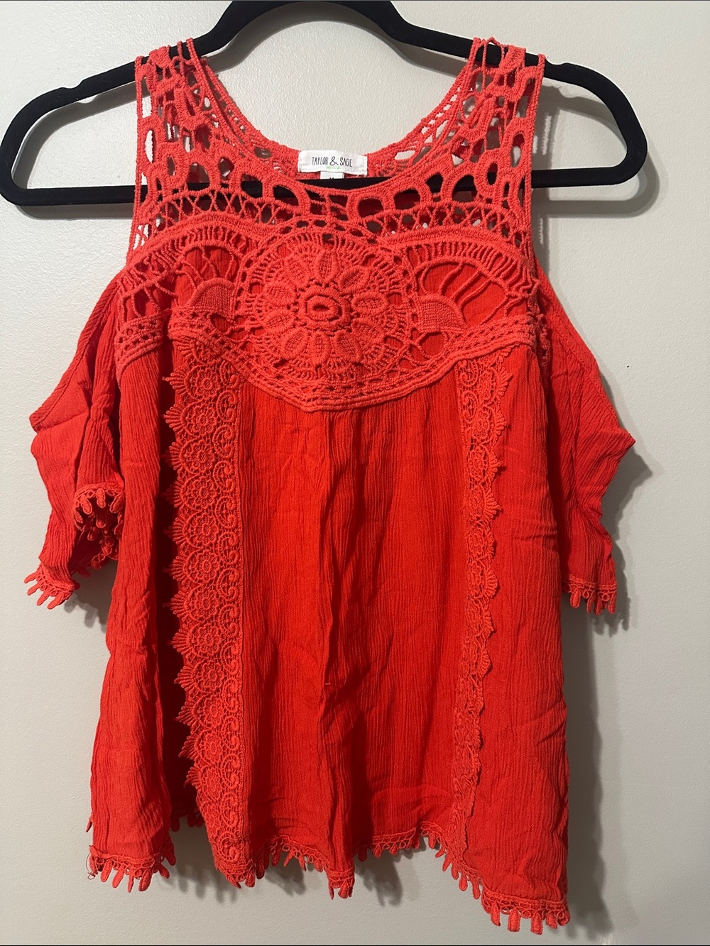Taylor & Sage Bright Red Crochet Cold-Shoulder Camisole